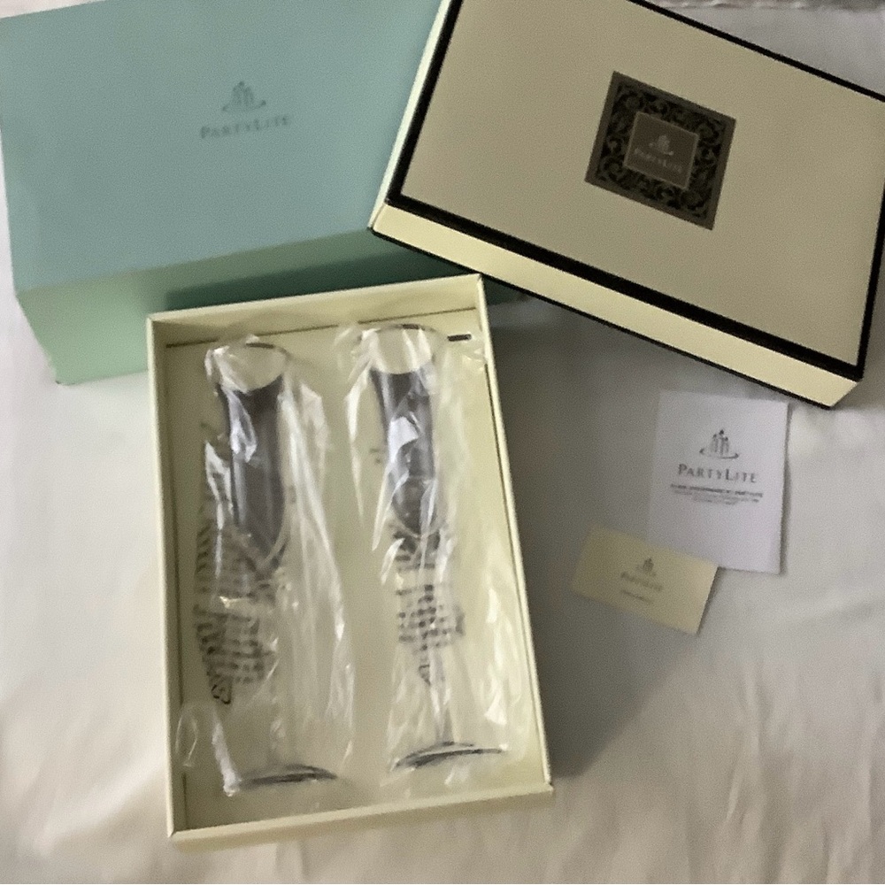 PartyLite Elegant Glass Champagne Flutes, Engravable Wine Glasses, Gift Boxed